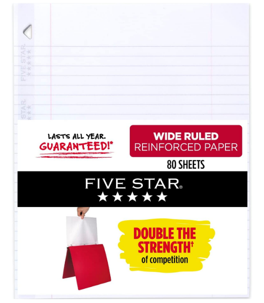 Five Star Loose Leaf Paper Reinforced