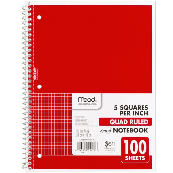 Mead Spiral Quad Ruled Notebook