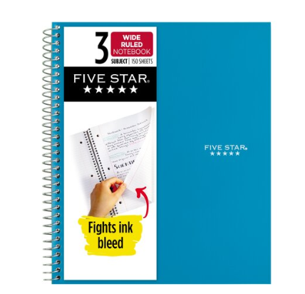 Five Star Wide Rule Spiral Notebook