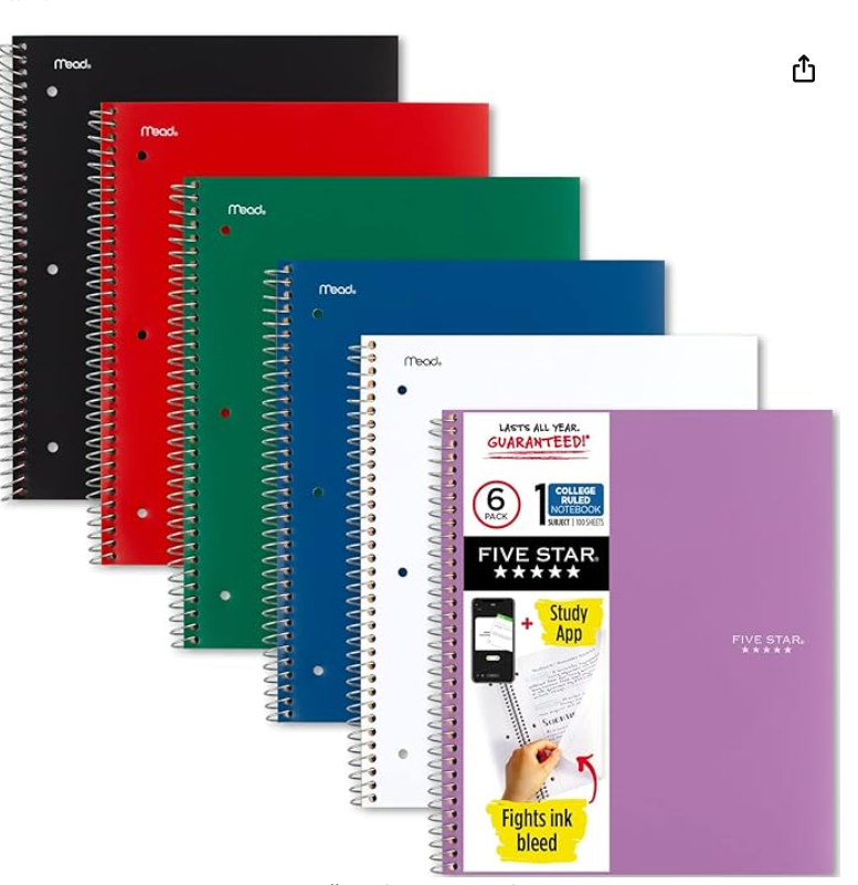 Five Star College Rule Spiral Notebook