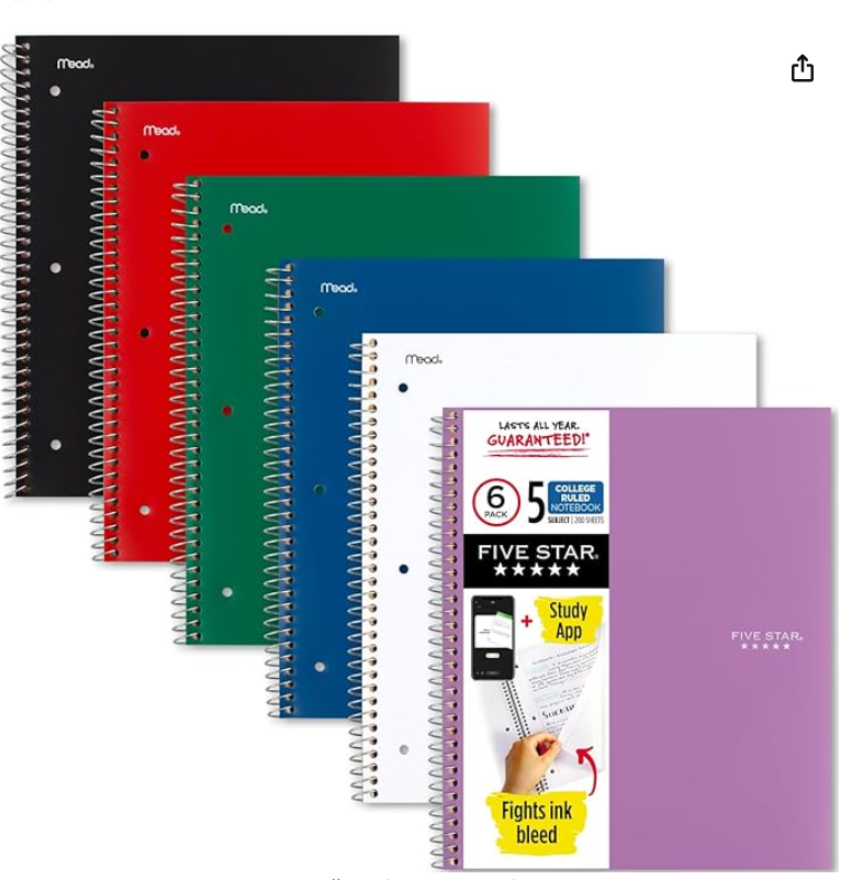Five Star College Rule Spiral Notebook
