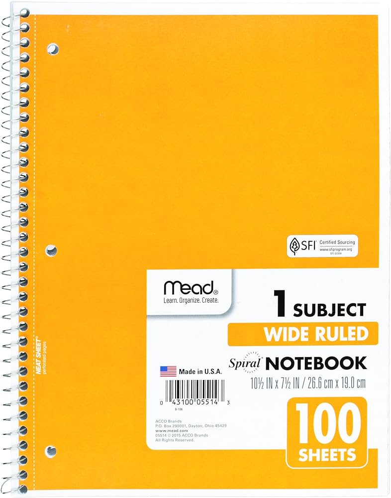 Mead Spiral Notebook Wide Ruled