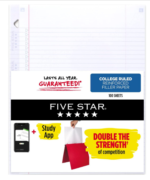 Five Star Loose Leaf Paper Reinforced